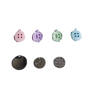 Morandi color candy button charms and engraved metal tags for DIY jewelry making