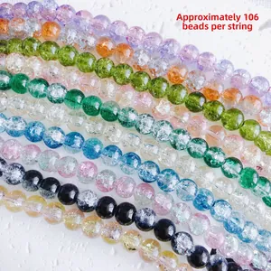 DIY 8mm gradient crackle glass beads strand with 106 colorful crystal round beads