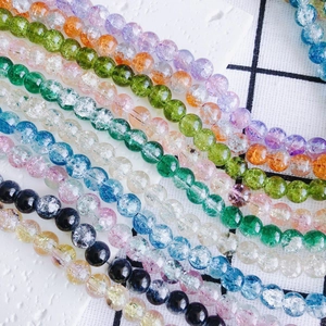 Perles en verre craquelé 8mm multicolores pour création de bijoux DIY et colliers