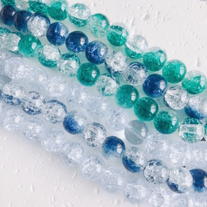 DIY 12mm mixed blue glass crackle beads with internal ice texture for jewelry making