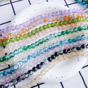 Perles en verre craquelé multicolores de 8mm pour bijoux DIY et colliers
