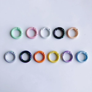 Detailoverzicht van gekleurde ronde springhaken in diverse heldere macaron-kleuren