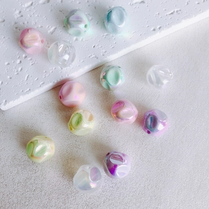 Irregular 16mm macaron acrylic beads with iridescent finish for DIY jewelry crafts
