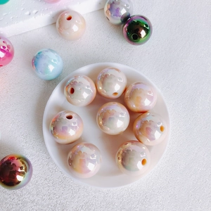 Macro shot of 16mm colorful acrylic beads with pearlescent finish for DIY jewelry