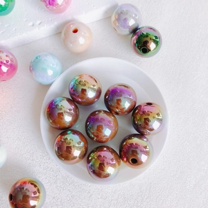 Macro detail of 16mm colorful iridescent acrylic beads for DIY jewelry making and crafts