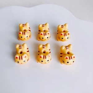 Set di 6 graziose perline in ceramica a forma di tigre gialla per creazione gioielli fai da te