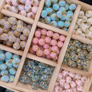 Ethnic Style Resin Frosted Loose Beads With Gold Alloy Flower Caps Inlaid Spacer Beads For Handmade DIY Jewelry Making