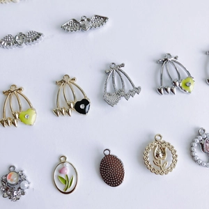 Assorted DIY alloy pendant charms with enamel hearts, pearls and floral designs