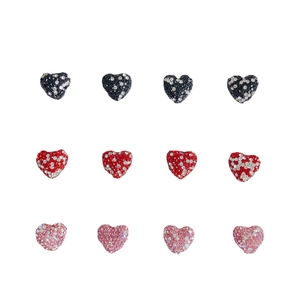Sparkly heart-shaped rhinestone DIY beads in black, red, and pink for jewelry making