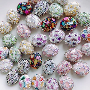 Colorful floral patterned beads with white rhinestones for DIY jewelry and phone chain making