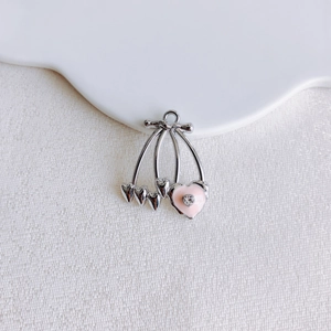 Detailed DIY cherry pendant with silver alloy hearts and pink zircon heart drop for jewelry