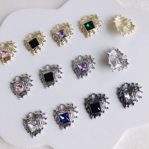 Irregular Heart Zirconia Copper Pendant DIY Jewelry Findings For Necklace Earrings Vintage Lava Texture Colorful Pendants