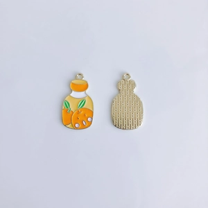 Front and back detail of DIY alloy orange drink bottle charms with enamel coating