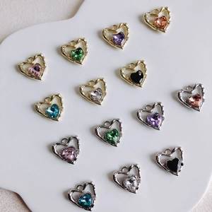 Pendentifs cœur brillants en alliage pour création bijoux avec cadres or et argent