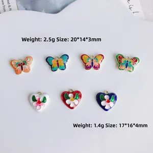 Pendentifs émaillés papillon et cœur pour création bijoux DIY avec dimensions et poids
