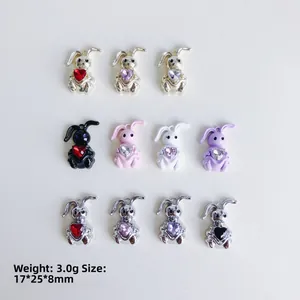 Mini Kaninchen Anhänger aus Legierung mit Herz-Edelsteinen in 11 Farben für DIY Schmuck