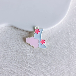 Detailed view of light blue moon and pink cloud alloy pendant for DIY jewelry making