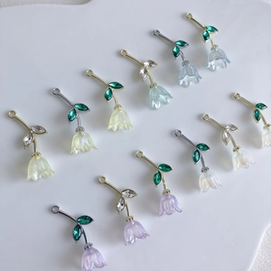 Pendenti a forma di mughetto in resina smerigliata iridescente con anelli in lega per gioielli