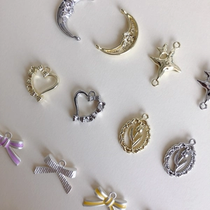DIY jewelry charms set featuring alloy moon, heart, and bow pendants for necklaces