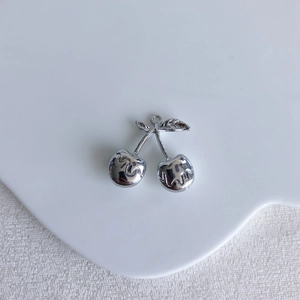 Detail of silver cherry pendant with a unique fluid melting texture for DIY jewelry