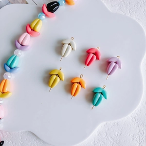 Colorful tulip bud acrylic charms for DIY phone chains and necklaces with gold rings