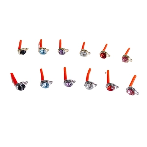 Set of 12 round cubic zirconia stud earrings in 6 vibrant colors with silver-tone settings