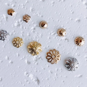 Gold and silver flower bead caps for DIY jewelry making in various sizes and patterns