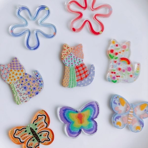 Colorful acrylic butterfly, cat, and flower charms with holes for DIY jewelry making