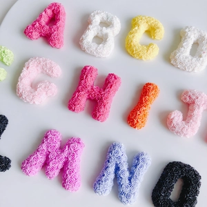 Colorful resin alphabet charms with 3D rose flower texture for DIY crafts and accessories