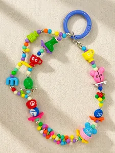Colorful beaded keychain with mini rain boots and cartoon charms for DIY jewelry making