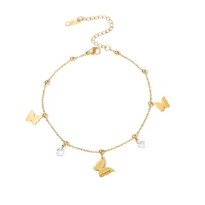 18K gold plated titanium steel butterfly anklet with sparkling zircon stones