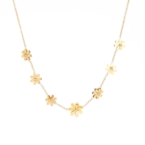 Elegant 18K gold plated daisy necklace with seven delicate floral charms on a thin chain