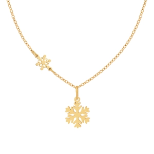 Elegant gold snowflake pendant necklace for women with minimalist O-chain on white background