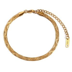 18K gold plated stainless steel herringbone snake chain bracelet with lobster clasp