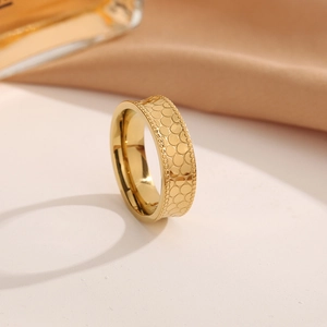 Damen Waben Drachenschuppen Textur Titanstahl Ring 18K Vergoldet Fischschuppenmuster Breites Band Mode Schmuck