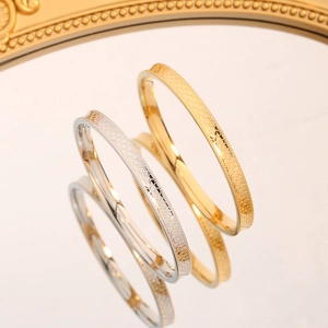 18K Gold Plated Titanium Steel Dragon Scale Pattern Bangle For Women Vintage Geometric Water Ripple Pattern Bracelet Jewelry