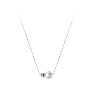 Minimalist stainless steel necklace with polished silver bead and faux pearl pendant