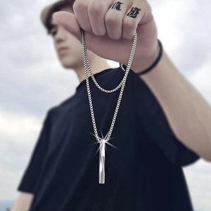 Hip Hop Alloy Stainless Steel Pendant Necklace Men Minimalist Spiral Bar Dragon Star Cross Pendant Adjustable Box Chain Trendy Jewelry