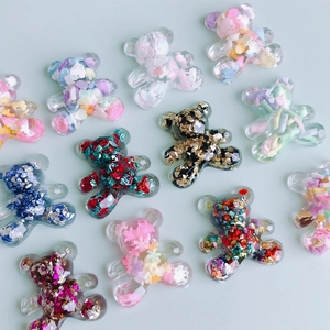Cartoon Bear Resin DIY Accessories With Colorful Sequin Foil Filling Flatback Patches For Phone Case Hair Clips Crafting