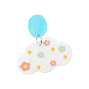 Detailed view of white cloud charm with pink floral pattern for DIY jewelry making