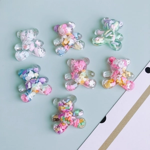Set of 7 colorful bear resin charms with glitter and star sequins for DIY accessories