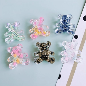 Set of 6 cartoon bear resin charms with colorful glitter and sequins for DIY crafts