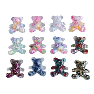 Set of 12 colorful resin bear charms with glitter and sequins for DIY jewelry crafts