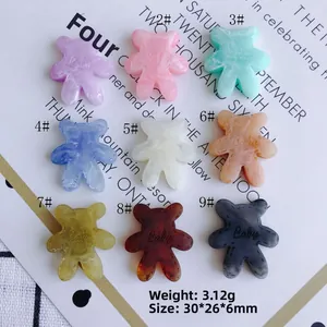 Lot de breloques ours en résine mate colorée avec gravure Baby pour accessoires DIY