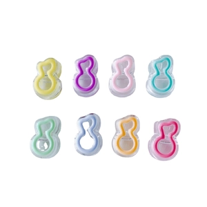 Eight colorful translucent acrylic musical note charms in pastel macaron shades on white back