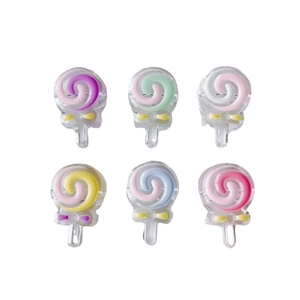 Set di 6 lecca-lecca colorati in resina per accessori fai-da-te con strisce a spirale e fiocchi