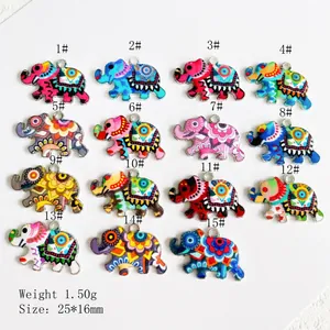 Pendentifs éléphant style ethnique, 15 motifs floraux colorés, breloques 25x16mm