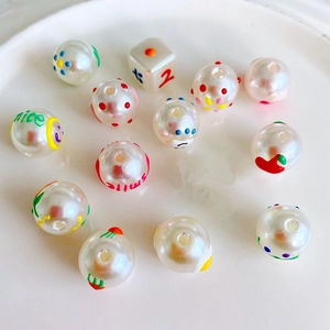 DIY Resin Beads Colorful Cartoon Flower Smiley Heart Carrot Pattern Imitation Artificial Pearl Loose Beads For Jewelry Making Decoration