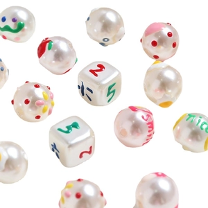 Colorful DIY craft beads with printed smile and nice words for handmade jewelry making