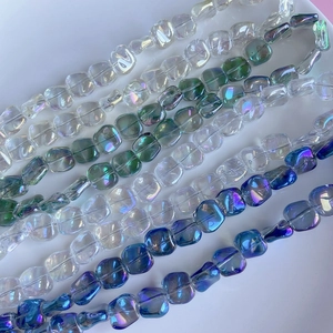 Irregular Aurora laser square glass beads for DIY jewelry making in various gradient colors